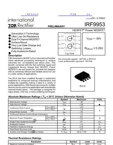 IRF9953数据手册封面