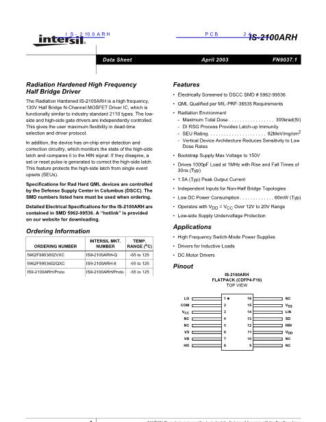 5962F9953602QXC數(shù)據(jù)手冊(cè)封面