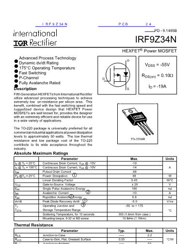 IRF9Z34N数据手册封面