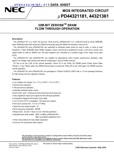 UPD44321181GF-A75數(shù)據(jù)手冊封面