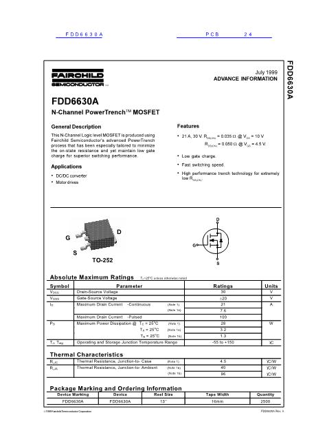 FDD6630A数据手册封面