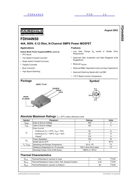 FDH44N50數(shù)據(jù)手冊封面