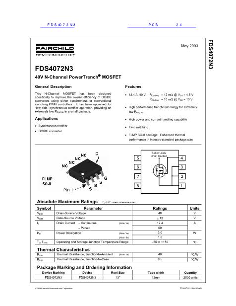 FDS4072N3數(shù)據(jù)手冊封面