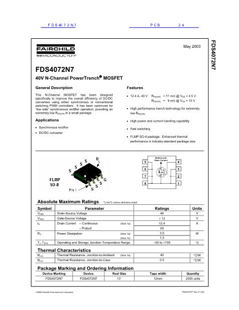 FDS4072N7數(shù)據(jù)手冊封面