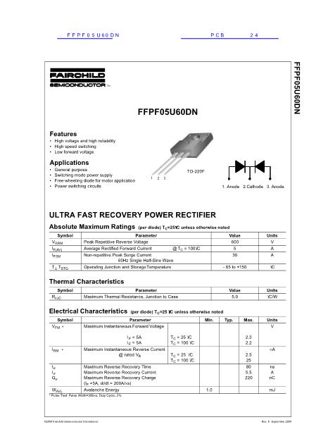 FFPF05U60DN数据手册封面