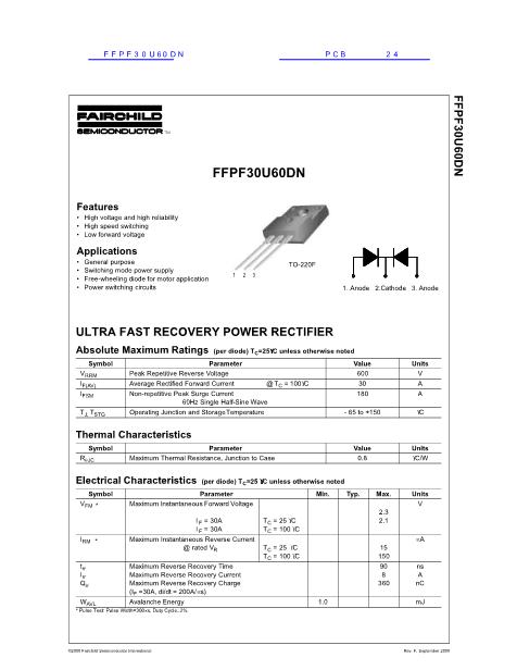 FFPF30U60DN数据手册封面