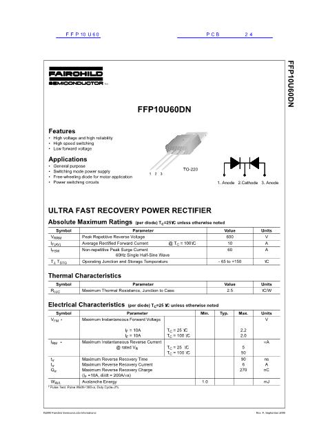 FFP10U60数据手册封面