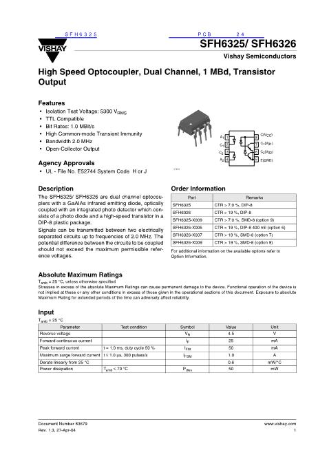 SFH6325數(shù)據(jù)手冊封面