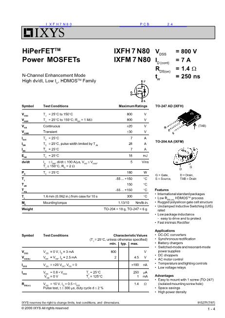 IXFH7N80數(shù)據(jù)手冊(cè)封面