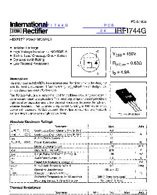 IRFI744G数据手册封面