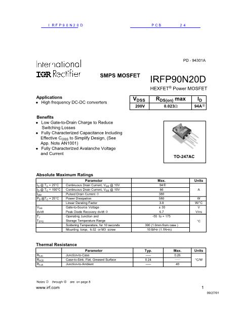 IRFP90N20D数据手册封面