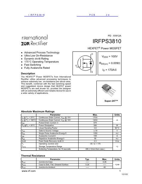 IRFPS3810数据手册封面