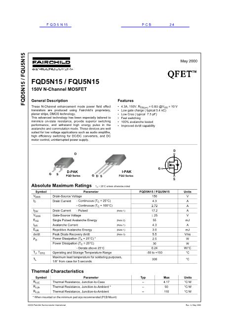 FQD5N15數(shù)據(jù)手冊(cè)封面