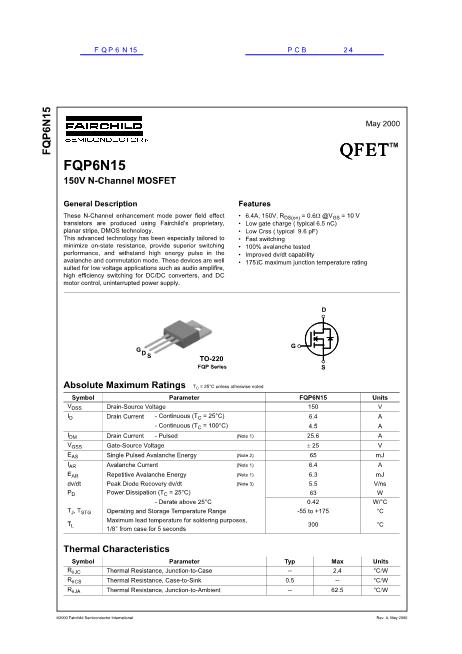 FQP6N15數據手冊封面