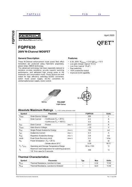 FQPF630数据手册封面