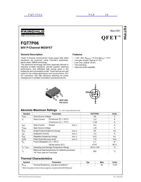 FQT7P06数据手册封面