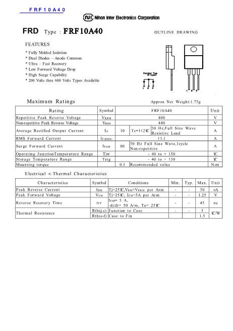 FRF10A40數(shù)據(jù)手冊封面