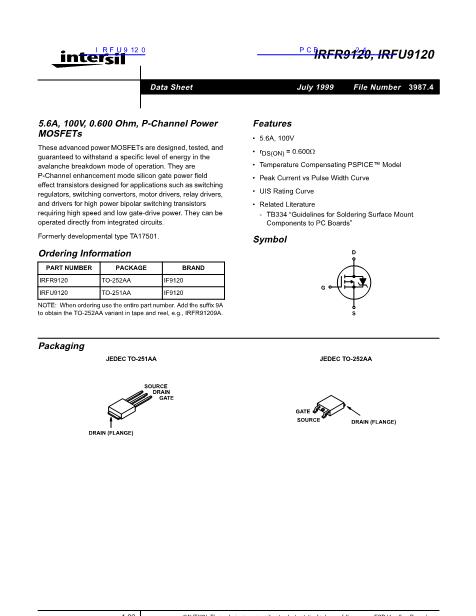 IRFU9120數(shù)據(jù)手冊封面