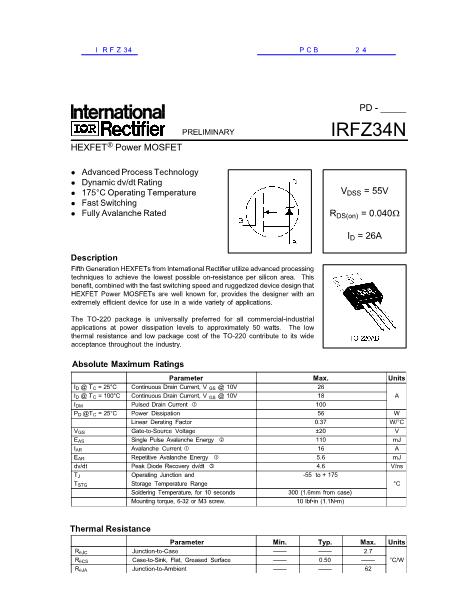 IRFZ34数据手册封面