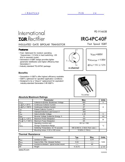 IRG4PC40数据手册封面