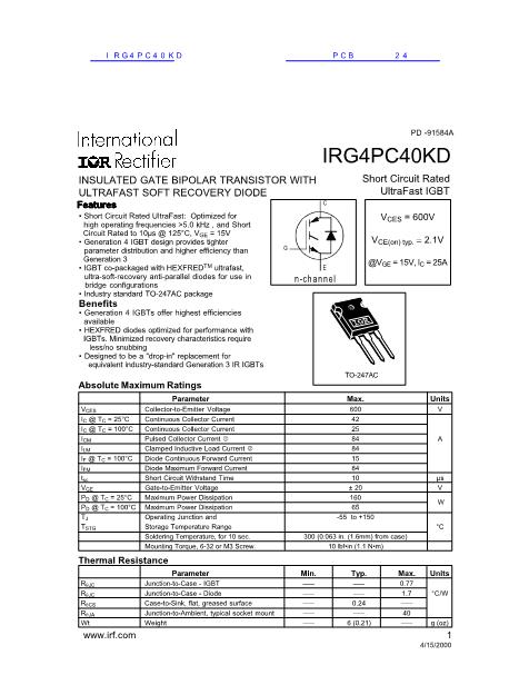IRG4PC40KD数据手册封面