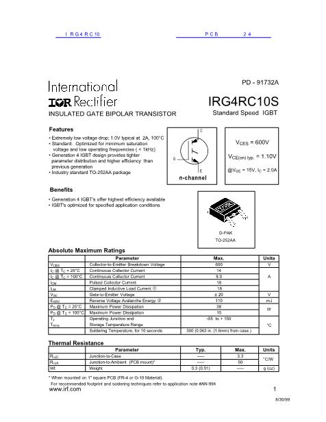 IRG4RC10数据手册封面