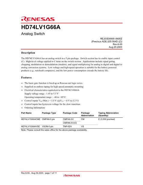 HD74LV1G66A数据手册封面