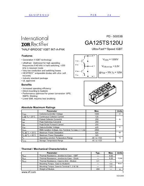 GA125TS120U数据手册封面