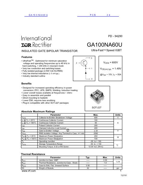 GA100NA60U数据手册封面