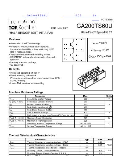 GA200TS60U数据手册封面
