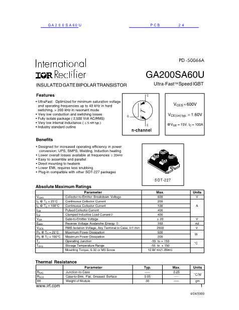 GA200SA60U数据手册封面