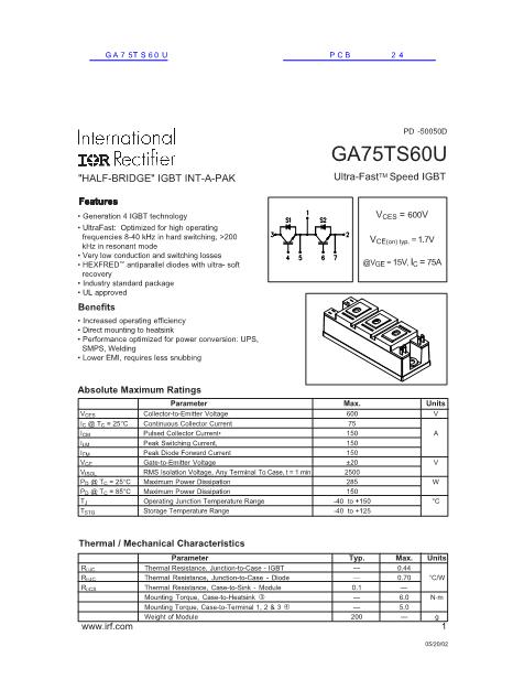 GA75TS60U数据手册封面