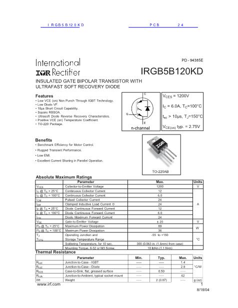 IRGB5B120KD数据手册封面