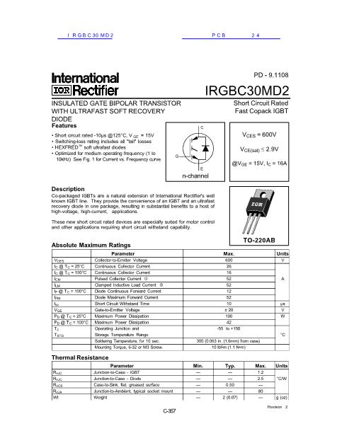 IRGBC30MD2數(shù)據(jù)手冊(cè)封面