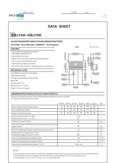 GBJ10A數(shù)據(jù)手冊封面
