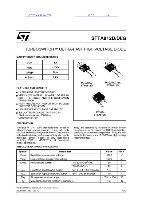 STTA812G-TR数据手册封面