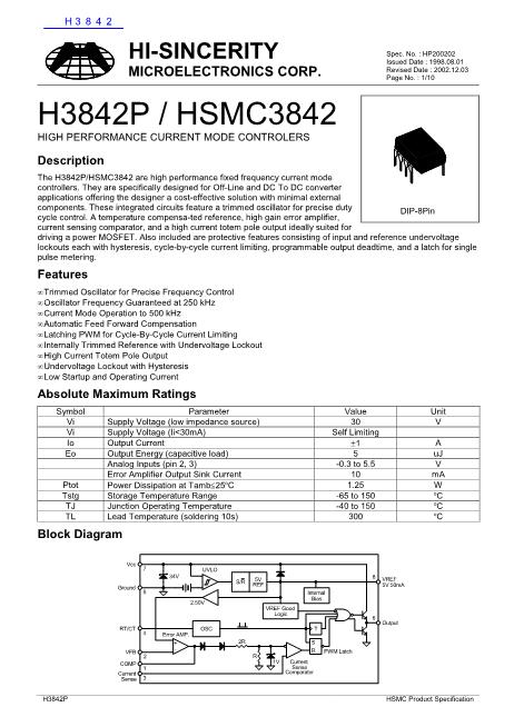 H3842数据手册封面