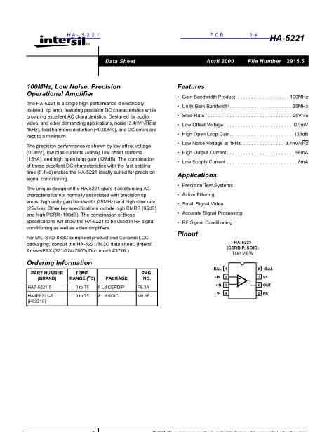 HA-5221數(shù)據(jù)手冊封面