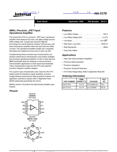 HA2-5170-5數(shù)據(jù)手冊(cè)封面