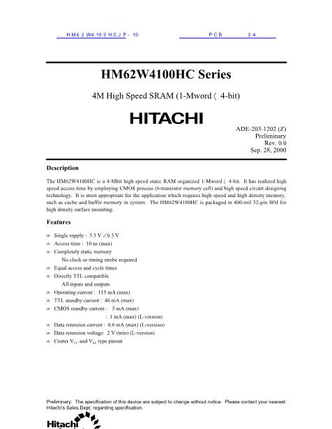 HM62W4100HCJP-10数据手册封面