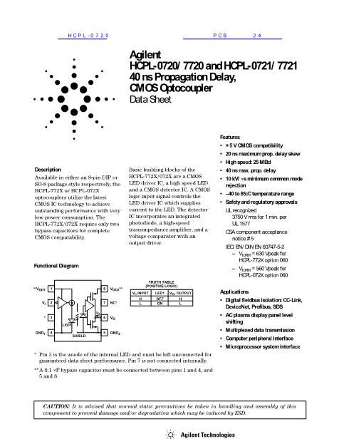 HCPL-0720数据手册封面
