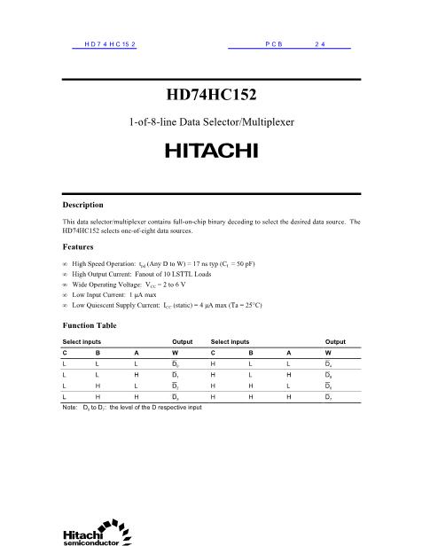 HD74HC152數(shù)據(jù)手冊封面