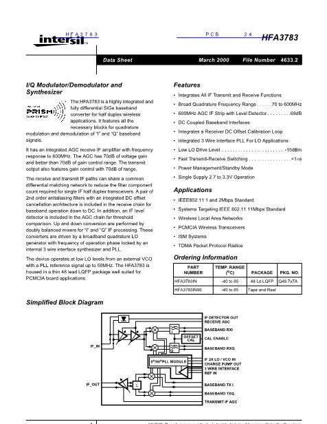HFA3783數(shù)據(jù)手冊(cè)封面