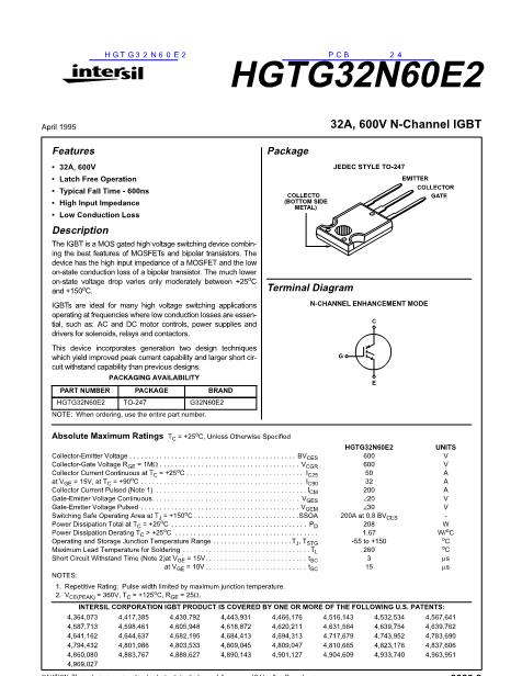 HGTG32N60E2數(shù)據(jù)手冊封面