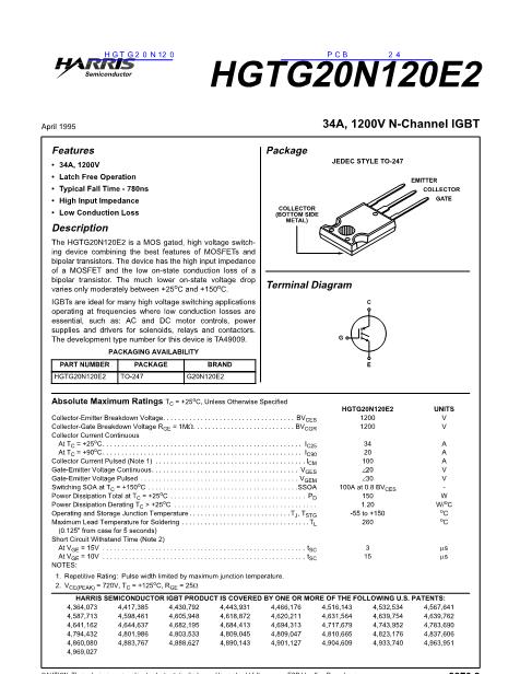HGTG20N120数据手册封面