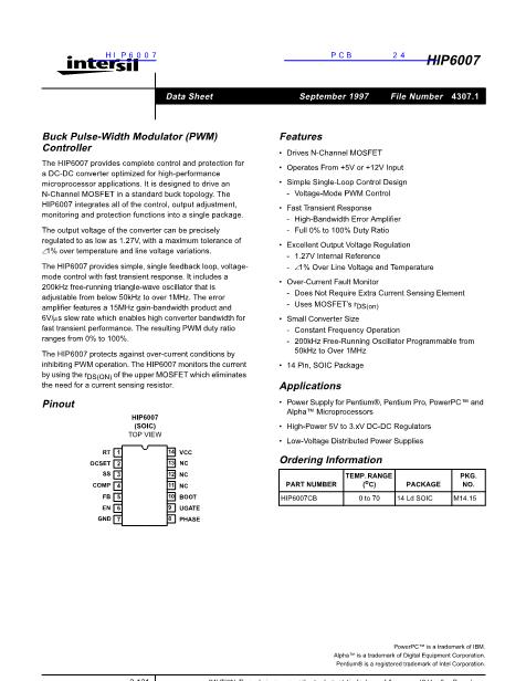 HIP6007數(shù)據(jù)手冊(cè)封面