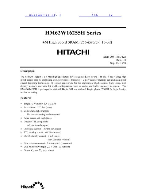 HM62W16255HJP-12数据手册封面