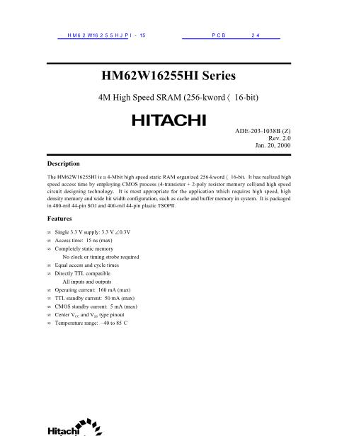 HM62W16255HJPI-15数据手册封面