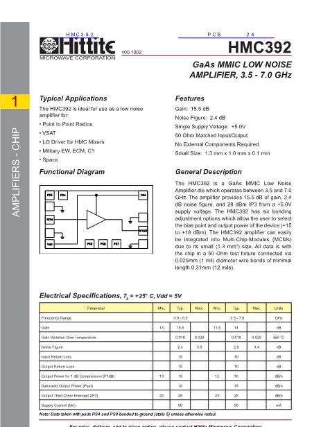HMC392数据手册封面