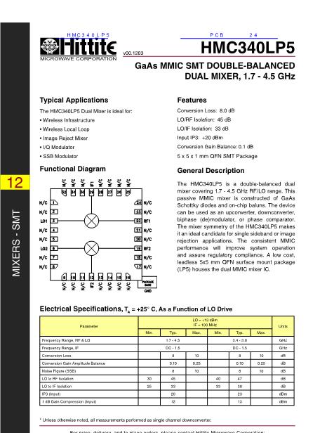 HMC340LP5数据手册封面